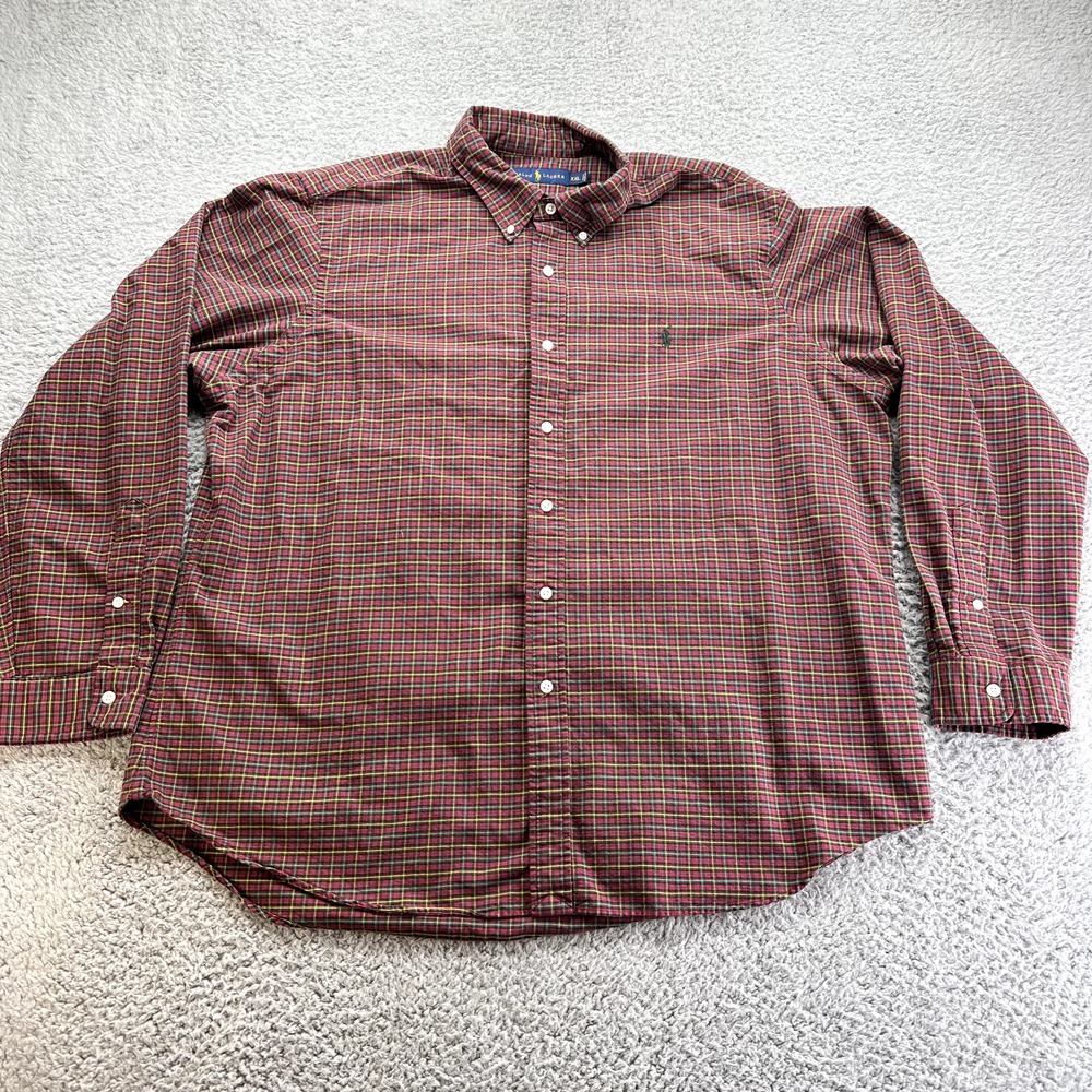 Polo Ralph Lauren Mens Shirt Long Sleeve Button Down Size‎ XXL 2XL Plaid Red